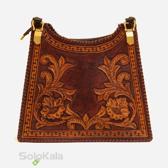 کیف رودوشی قلم زنی زنانه چرم طبیعی مدل SL4185