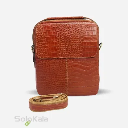 کیف رودوشی اسپرت چرم طبیعی مدل SL6947 عسلی