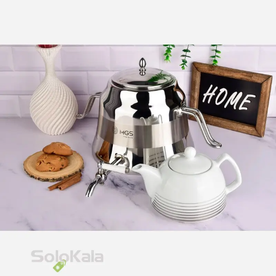 ست کتری استیل و قوری چینی MGS مدل K41016 - تصویر کتری به همراه قوری چینی