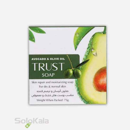 صابون آووکادو و زیتون تراست مناسب پوست‌ نرمال تا خشك - نمای کامل جعبه محصول