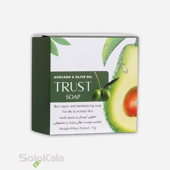 صابون آووکادو و زیتون تراست مناسب پوست‌ نرمال تا خشك - نمای کامل جعبه محصول