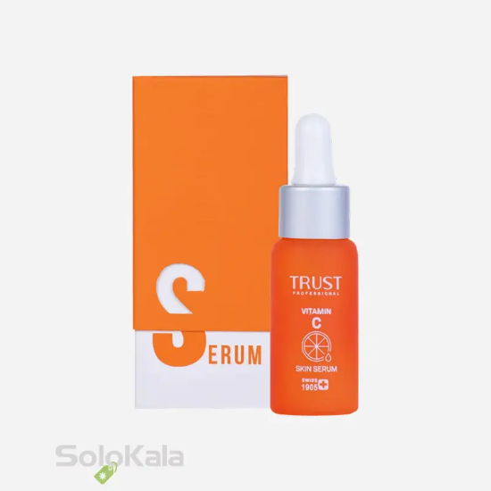 سرم ویتامین C تراست مناسب انواع پوست - نمای جلویی محصول و جعبه محصول