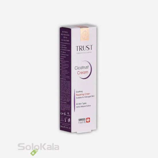 کرم ترمیم کننده تراست مناسب انواع پوست - نمای کامل جعبه محصول