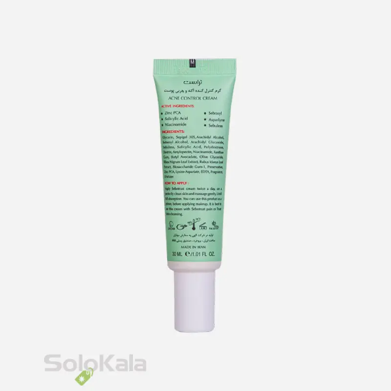 کرم ضد جوش و کنترل کننده چربی تراست مناسب پوست‌ مختلط تا چرب - نمای توضیحات پشت محصول