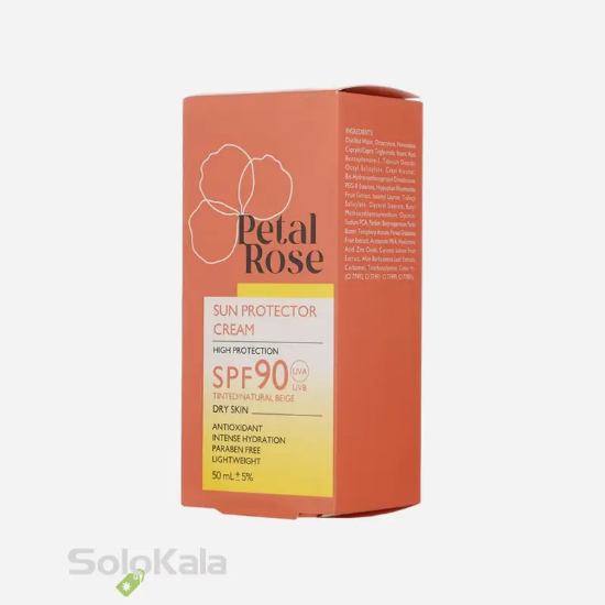 کرم ضد آفتاب رنگی پتال رز مناسب پوست چرب و مستعد جوش _ تینت بژ طبیعی - نمای جعبه