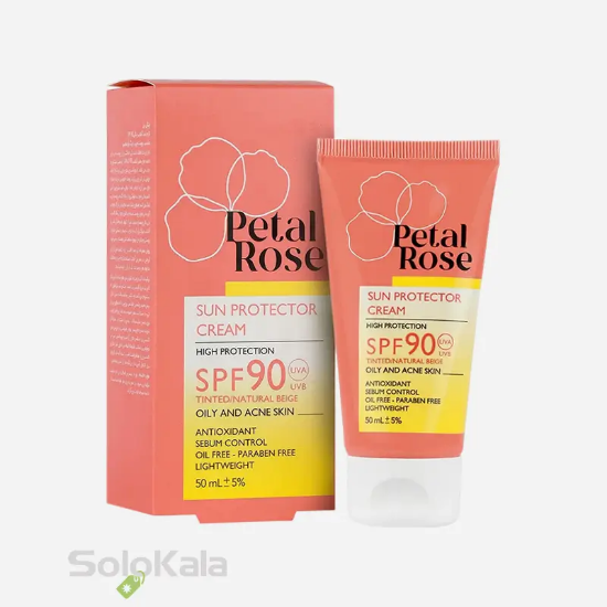 کرم ضد آفتاب رنگی پتال رز مناسب پوست چرب و مستعد جوش _ تینت بژ طبیعی - نمای جعبه و محصول