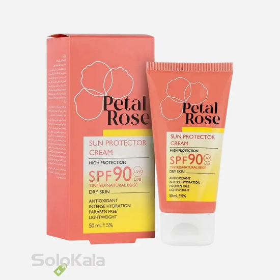 کرم ضد آفتاب رنگی پتال رز مناسب پوست خشک _ تینت بژ روشن - نمای جعبه و محصول