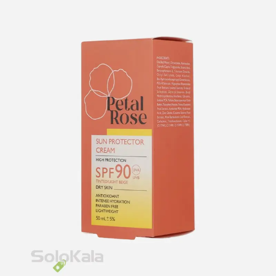 کرم ضد آفتاب رنگی پتال رز مناسب پوست خشک _ تینت بژ روشن - نمای جعبه