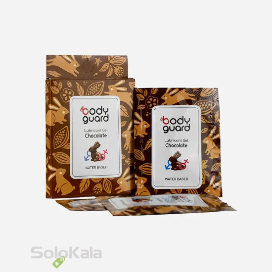 ژل لوبریکانت شکلاتی بادیگارد - نمای ساشه و جعبه