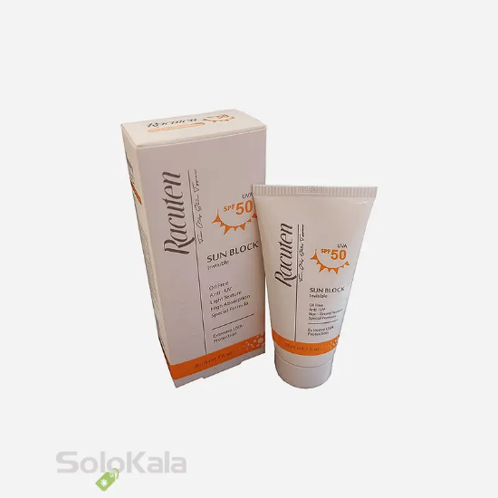 کرم ضد آفتاب بی رنگ راکوتن - نمای جلویی محصول و جعبه محصول