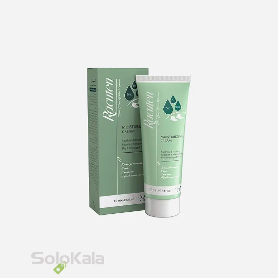 کرم مرطوب کننده پوست راکوتن مناسب انواع پوست - نمای جلویی محصول و جعبه محصول