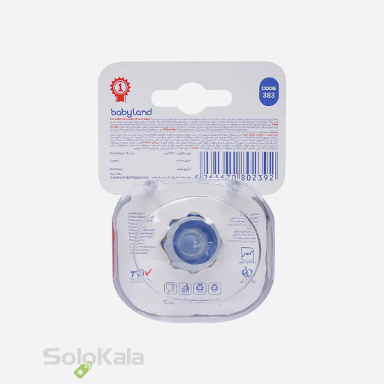 پستانک بی بی لند مدل 383 مناسب نوزادان از بدو تولد تا 6 ماهگی - نمای توضیحات پشت جعبه محصول