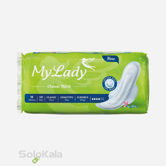 نوار بهداشتی مای لیدی مدل کلاسیک ضخیم بالدار سایز متوسط _ 10 عددی