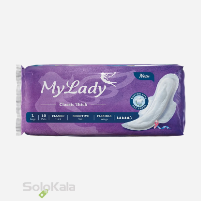 نوار بهداشتی مای لیدی مدل کلاسیک ضخیم بالدار بنفش سایز بزرگ _ 10 عددی