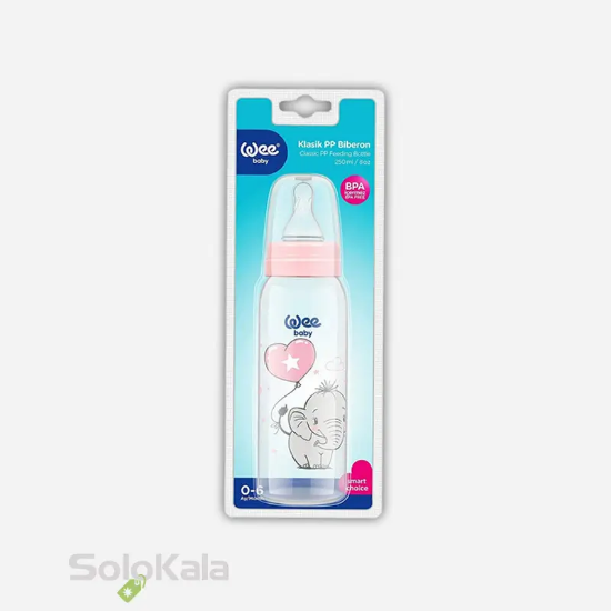 شیشه شیر طلقی بلند Wee Baby حجم 250 میلی لیتر کد 852 برای 0 تا 6 ماه - نمای جعبه محصول