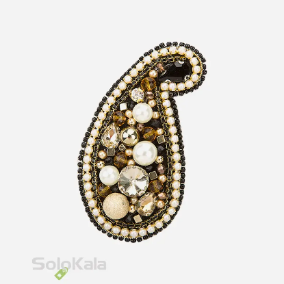 سنجاق سینه دست دوزی شده طرح بته جقه مروارید خاص