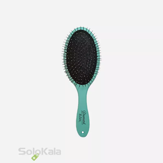 برس مو دسته تخت بیضی سوزن فلزی ساده گلدن دیاموند - سبز