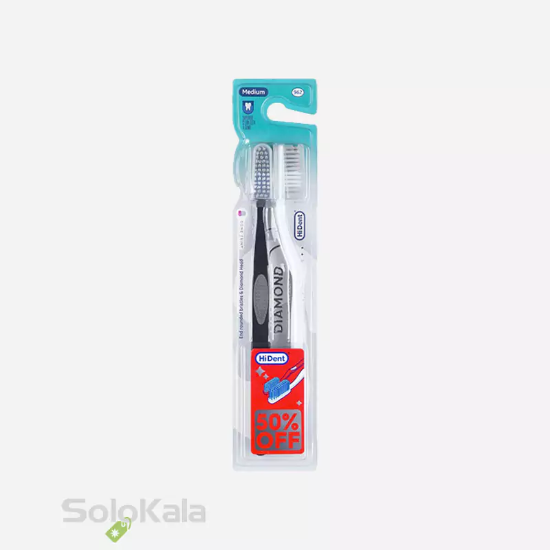 مسواک هایدنت مدل دیاموند 2 عددی قاب دار کد 962 با برس متوسط - مشکی