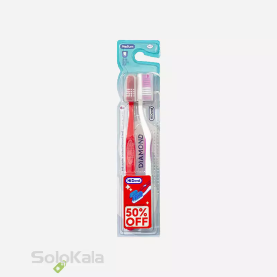 مسواک هایدنت مدل دیاموند 2 عددی قاب دار کد 962 با برس متوسط - قرمز