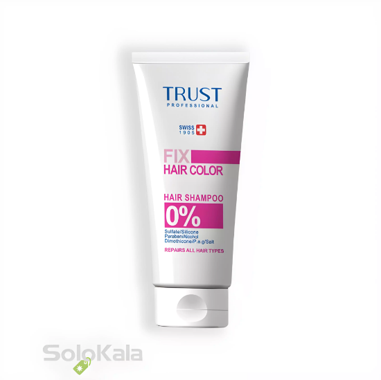 شامپو تخصصی تثبیت رنگ و ترمیم مو تراست مناسب موهای خشک و آسیب دیده- نمای جلو محصول