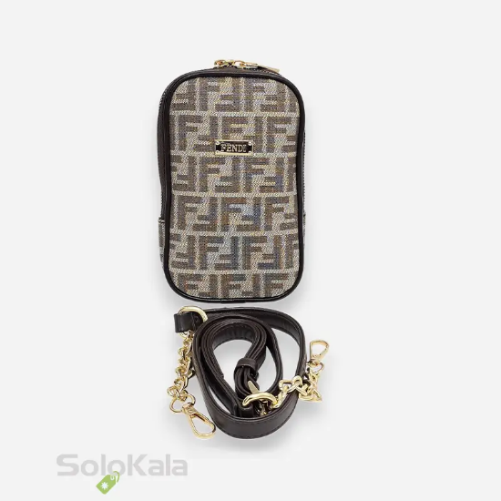 کیف موبایل کرم قهوه ای طرح FENDI با بند