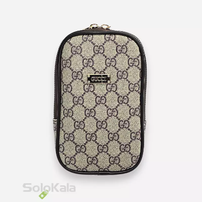 کیف موبایل کرم قهوه ای طرح Gucci