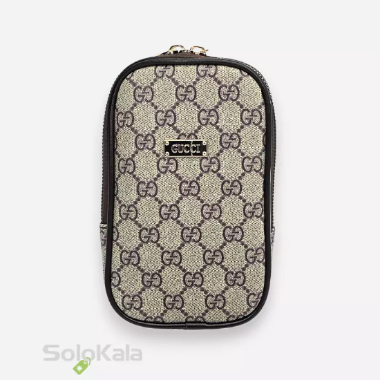 کیف موبایل کرم قهوه ای طرح Gucci