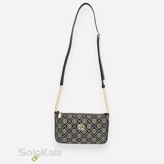 کیف زنانه قایقی مشکی طلایی طرح Tory Burch