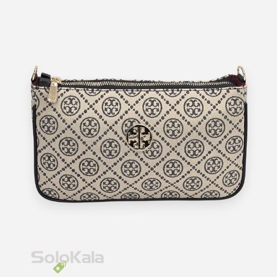 کیف زنانه قایقی کرم مشکی طرح Tory Burch