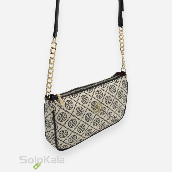 کیف زنانه قایقی کرم مشکی طرح Tory Burch