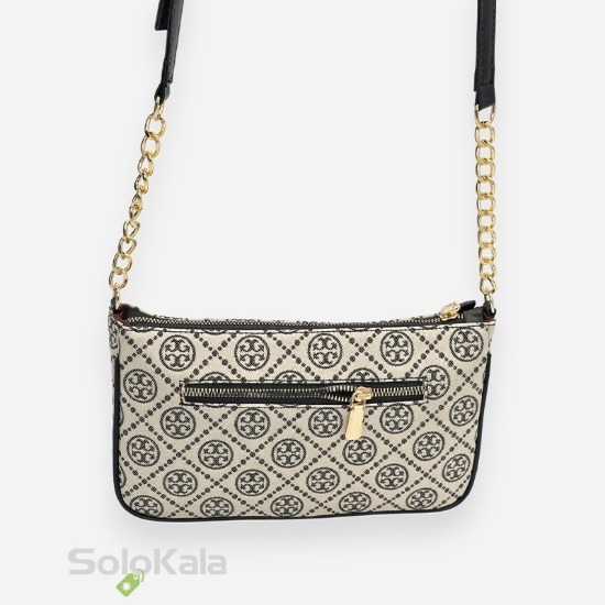 کیف زنانه قایقی کرم مشکی طرح Tory Burch