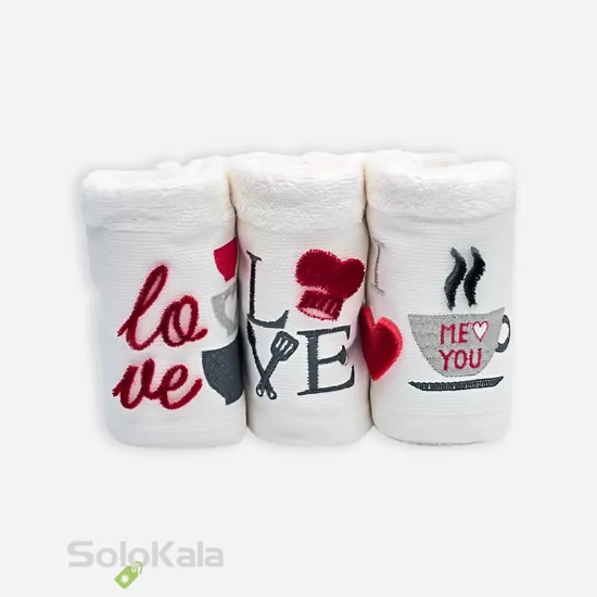 پک سه تایی حوله بامبو گل برجسته تاچ مدل لاو