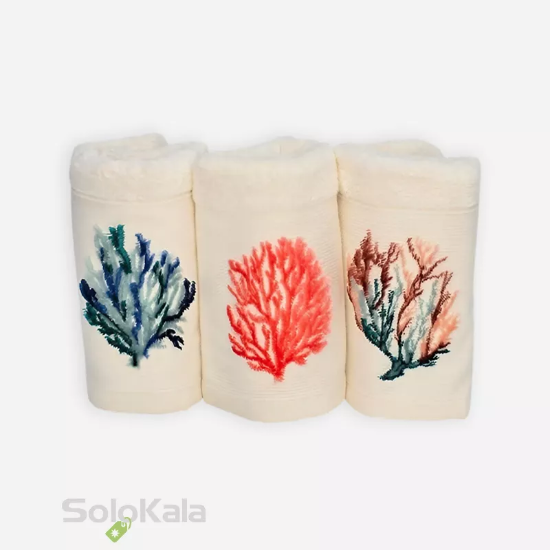 پک سه تایی حوله بامبو گل برجسته تاچ مدل مرجان